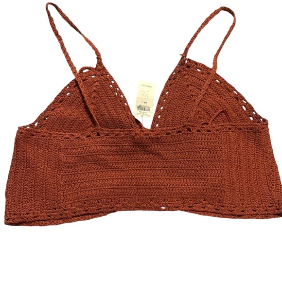 American Eagle Cropped Crochet Knit Top Tassel Tie Front/ Rust Brown - Picture 3 of 3